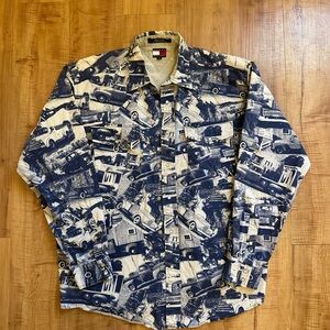 Tommy Hilfiger Beige and Blue Button-Up Shirt